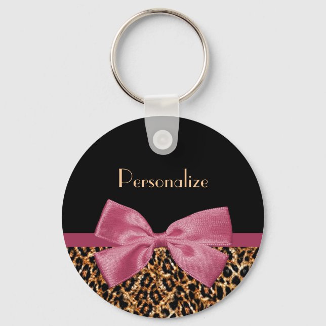 Luxus Gold Pelopard Print Mauve Bow mit Namen Schlüsselanhänger (Vorderseite)