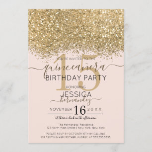 Luxus Gold Pink Glitzer Confetti Quinceañera Einladung