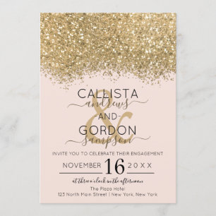 Luxus Gold Pink Glitzer Confetti Verlobung Einladung