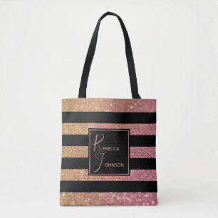 Luxus Gold Pink Glitzer Streifen Monogramm Name Tasche