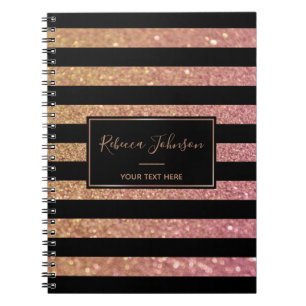Luxus Gold Pink Glitzer Streifen - Notebook Notizblock