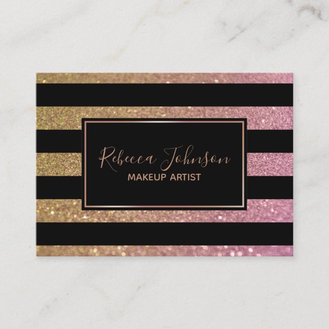Luxus Gold Pink Glitzer Streifen - Visitenkarte (Vorderseite)