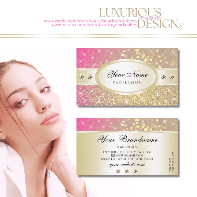 Luxus Gold Pink Lila Glitzer Diamanten Lounge Visitenkarte (Von Creator hochgeladen)