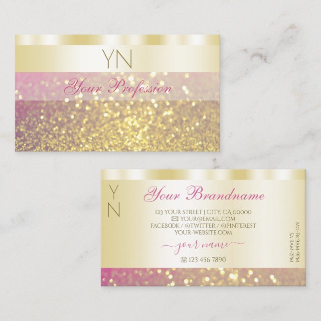 Luxus Gold Pink Lila Sparkling Glitzer Monogram Visitenkarte (Vorne/Hinten)