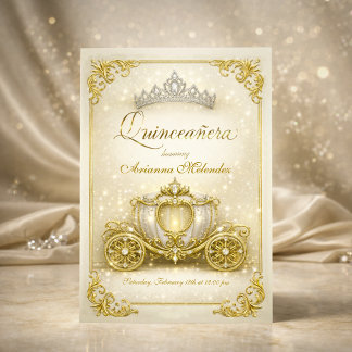 Luxus-Gold-Prinzessinnen-Kutsche Quinceanera Einladung