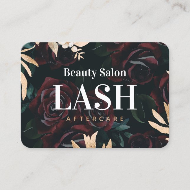 Luxus Gold Rose Lash Aftercare Card Visitenkarte (Vorderseite)