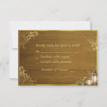 Luxus Gold Rustikale Holz Hochzeits-RSVP-Karte