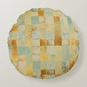 Luxus, Gold-Sage-Schachbrettmuster, Modern Rundes Kissen