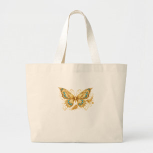 Luxus-Gold-Schmetterling – Elegantes Türkis-Accent Jumbo Stoffbeutel