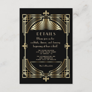 Luxus Gold Schwarz Great Gatsby Hochzeitsempfang Begleitkarte