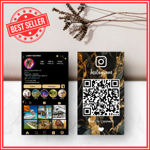 LUXUS Gold & Schwarz Instagram Marmor Achat QR Visitenkarte