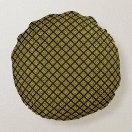 Luxus-Gold-Schwarzes-Geometrisches-Muster-Rund-Kis Rundes Kissen
