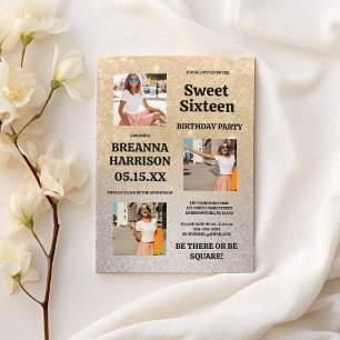 Luxus-Gold-Silber-Glitter-Verlauf Foto Sweet 16 Einladung