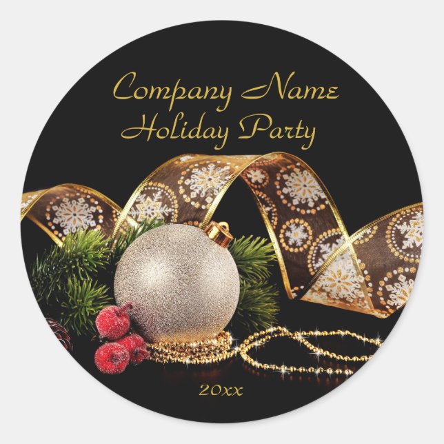 Luxus Gold Silver Black Business Holiday Party Runder Aufkleber (Vorderseite)