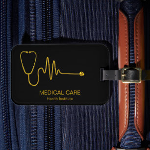 Luxus-Gold-Stethoskop EKG-Welle EKG-Linie Medizin Gepäckanhänger
