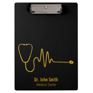 Luxus-Gold-Stethoskop EKG-Welle EKG-Linie Medizin Klemmbrett