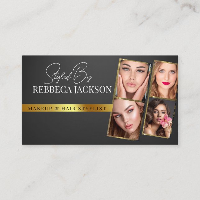 Luxus Gold Strokes Black Beauty Shop Visitenkarte (Vorderseite)