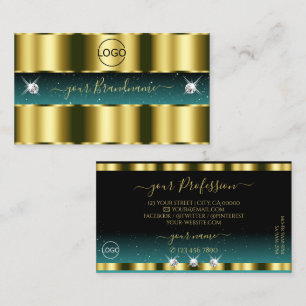 Luxus Gold Türkis Schwarz Funkelnde Diamanten Logo Visitenkarte