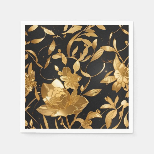Luxus Gold und Black Floral Serviette (Vorderseite)