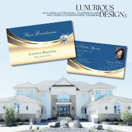 Luxus Gold und Blau mit Foto Sparkling Diamond Visitenkarte