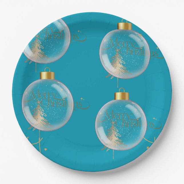 Luxus Gold und Blauer Weihnachten Pappteller (Vorderseite)