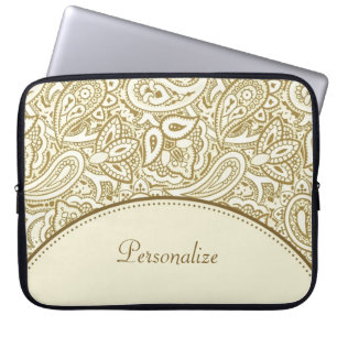 Luxus Gold und Elfenbein Paisley Damask mit Namen Laptopschutzhülle