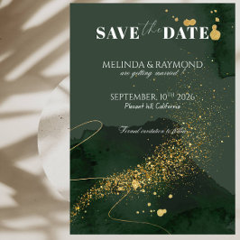 Luxus Gold und Grün Hochzeitseinladung Save-the-Da Einladung