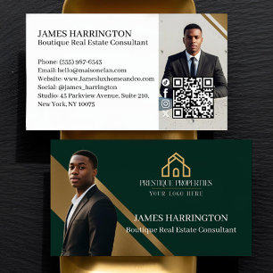 Luxus-Gold- und Grün-Immobilienmakler-Foto-Logo Visitenkarte
