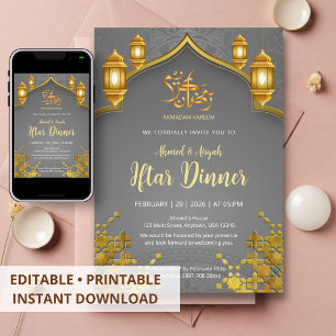 Luxus-Gold- und Holzkohlegrau-Iftar-Dinner Einladung