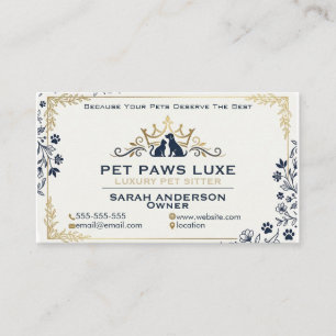 Luxus-Gold- und Navy-Pet-Sitter-Branding  Visitenkarte