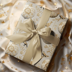 Luxus-Gold- und Taupe-Vogel-Ornament Geschenkpapier