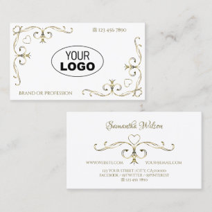 Luxus Gold Verzierte Ecken Schlicht Weiß mit Logo Visitenkarte