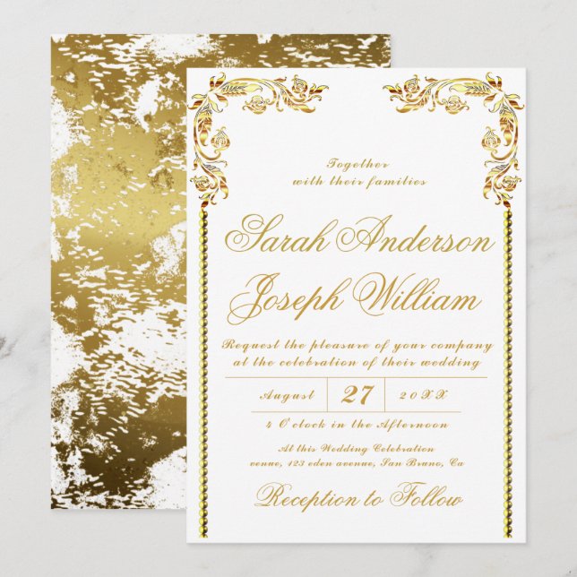 Luxus Gold Vintag & Golden Foil Wedding  Einladung (Vorne/Hinten)