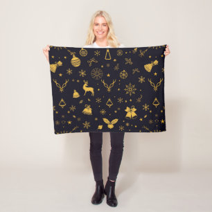 Luxus-Gold-Weihnachtsmuster-Plüschdecke Fleecedecke