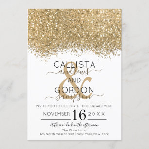Luxus Gold White Glitzer Confetti Verlobung Einladung