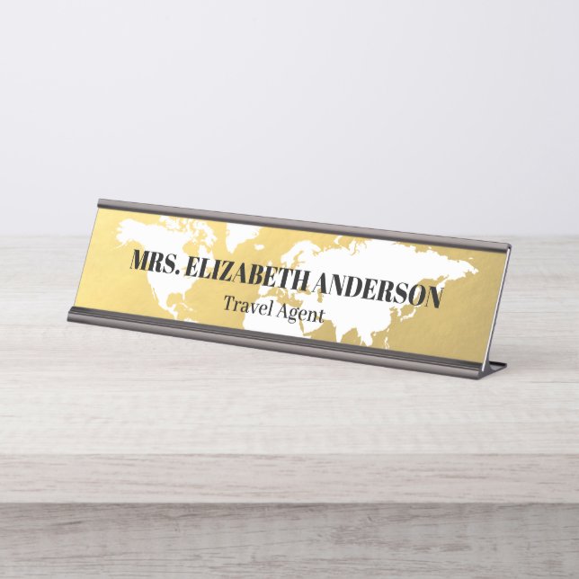 Luxus Gold World Reisebüro Schreibtischnamensplakette (Vorderseite )
