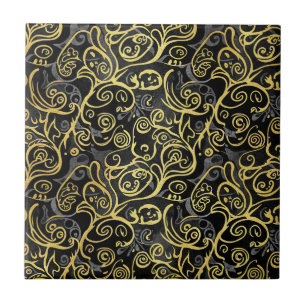 Luxus-Goldblatt-Storybook Schwarz Silber Fliese