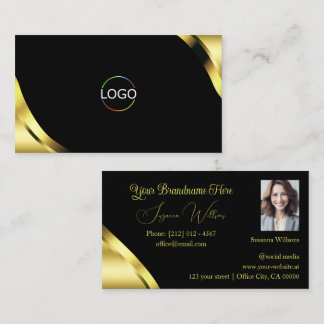 Luxus-Goldecken auf Schwarz mit Logo und Foto Visitenkarte