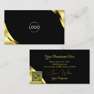 Luxus-Goldecken auf Schwarz mit Logo und QR-Code Visitenkarte