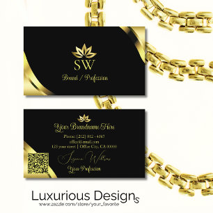 Luxus-Goldecken auf Schwarz mit Monogramm-QR-Code Visitenkarte