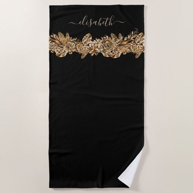 Luxus Golden Blume Elegante Elegante Eleganz Klass Strandtuch (Vorderseite)