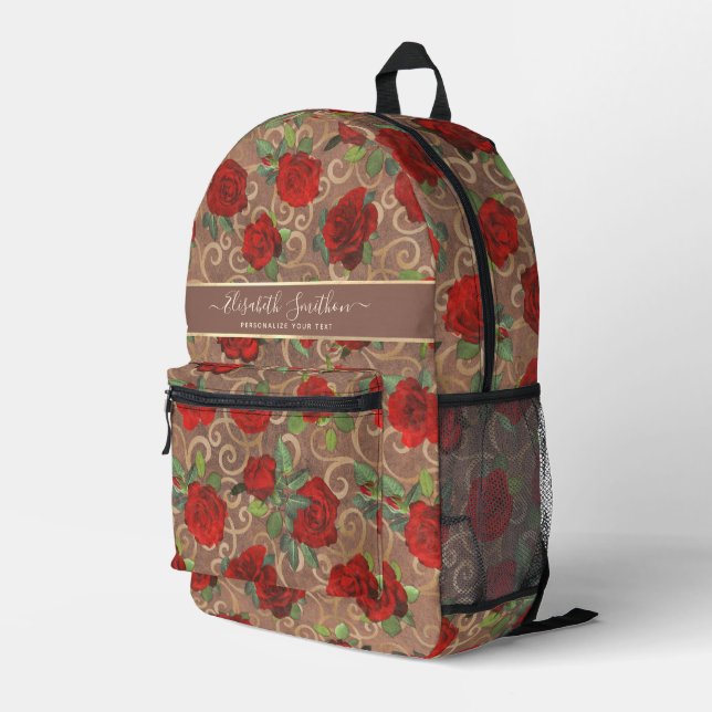 Luxus Golden Blume Elegante Klasse Taupe Custom Bedruckter Rucksack (Rückseitige Ecke Rechts)