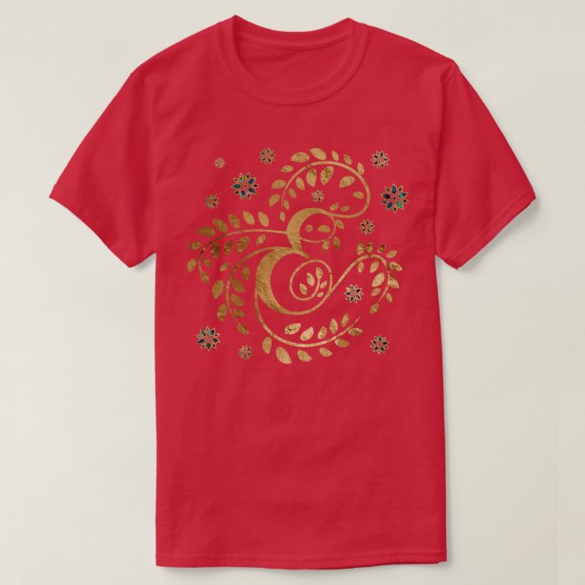 Luxus Golden Calligraphy Monogram mit Buchstabe E T-Shirt (Design vorne)