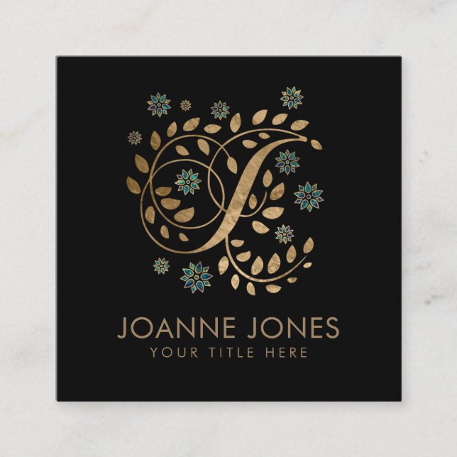 Luxus Golden Calligraphy Monogram mit Buchstabe J Quadratische Visitenkarte (Vorderseite)