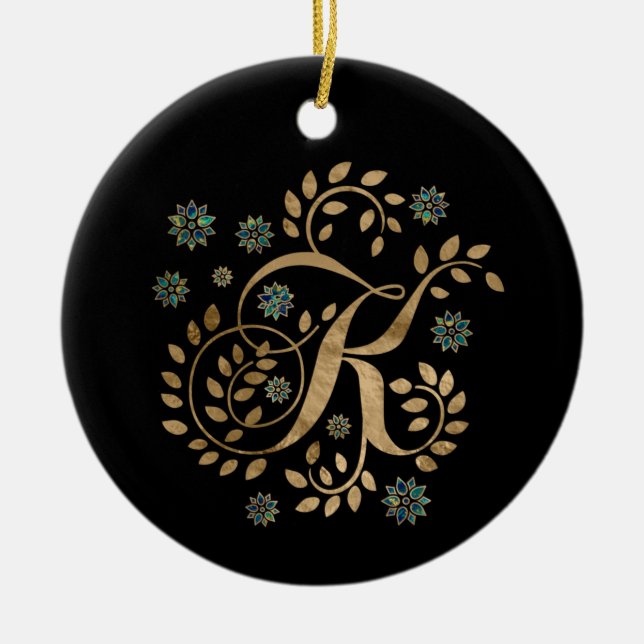 Luxus Golden Calligraphy Monogram mit Buchstabe K Keramik Ornament (Vorne)