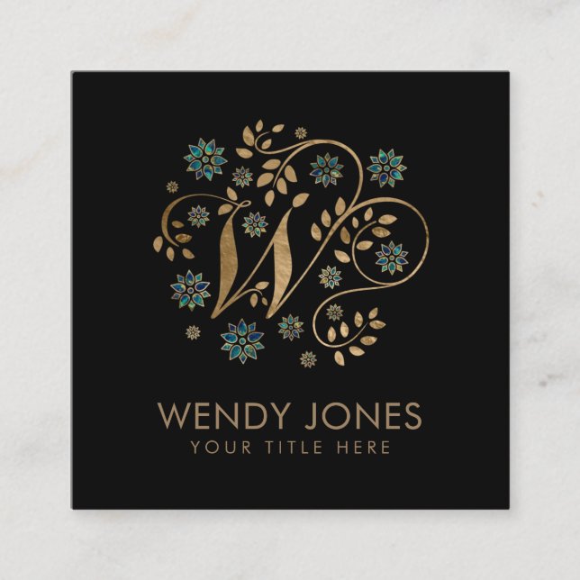 Luxus Golden Calligraphy Monogram mit Buchstabe W Quadratische Visitenkarte (Vorderseite)