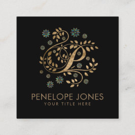 Luxus Golden Calligraphy Monogram mit Schreiben P Quadratische Visitenkarte