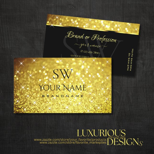 Luxus Golden Luminous Glitzer Stars mit Initialen Visitenkarte (Von Creator hochgeladen)