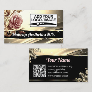 Luxus Golden Pink Rose Glitzer Stars QR-Logo Visitenkarte