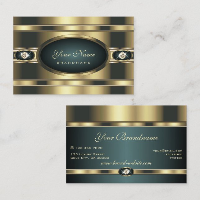 Luxus Golden und Dunkel Aquamarin mit Imitate Rhin Visitenkarte (Vorne/Hinten)